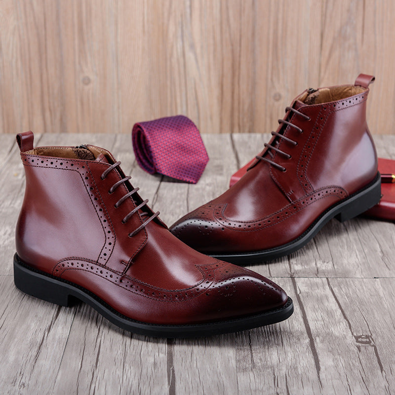 Carved Leather Boots British Style Trend